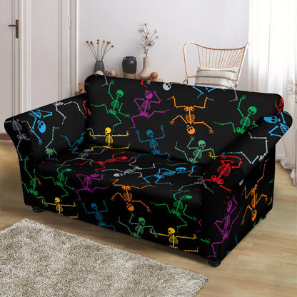Skeleton Colorful Print Design LKS302 Loveseat Couch Slipcover