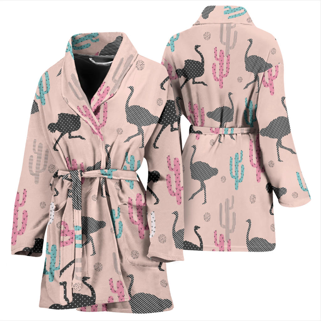 Ostrich Pattern Print Design 03 Women Bathrobe