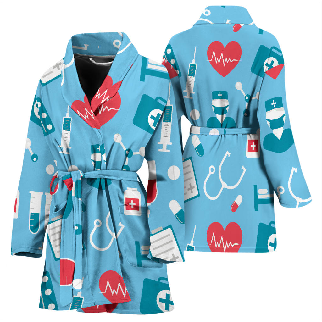 Nurse Pattern Print Design A03 Women Bathrobe