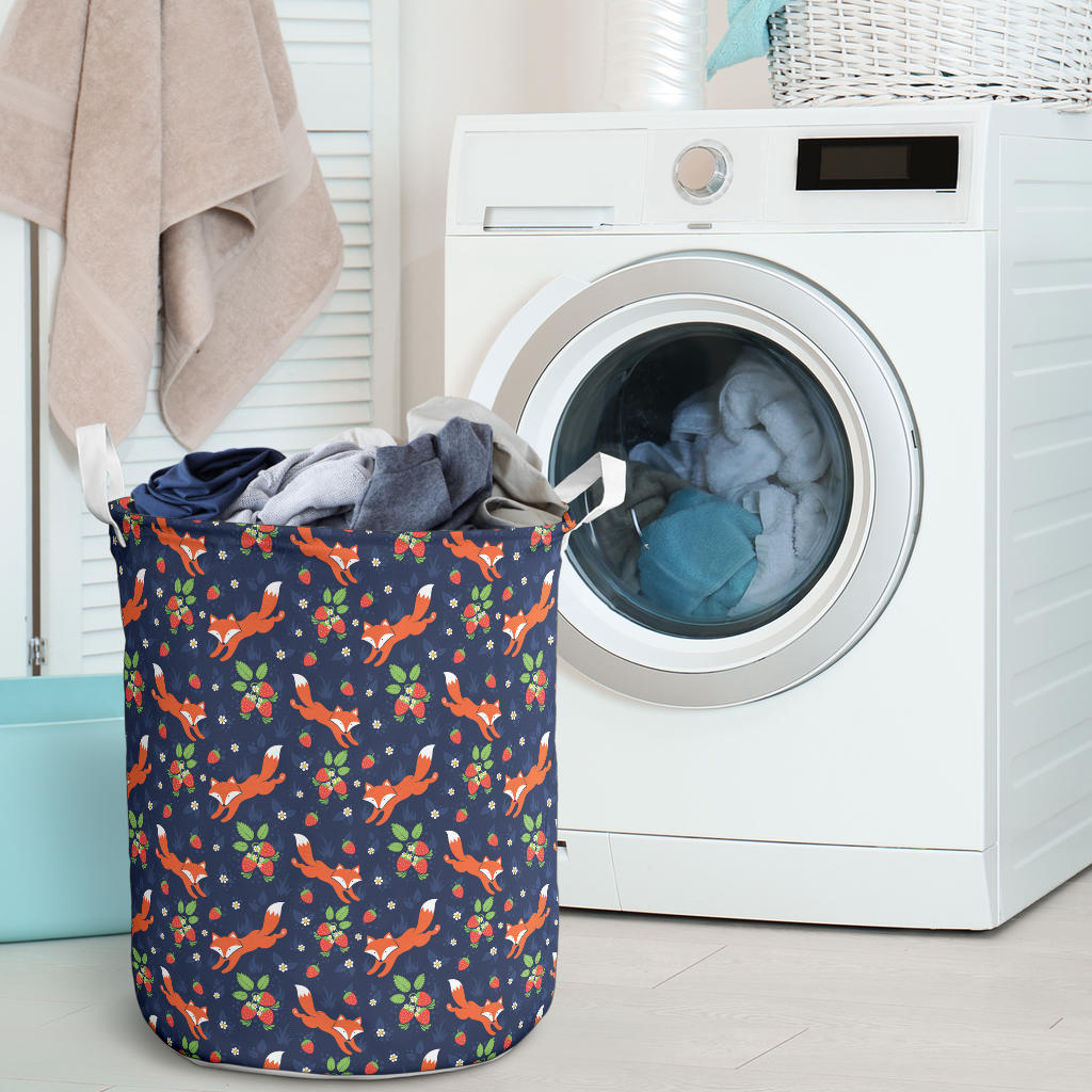 Fox Strawberry Print Pattern Laundry Basket