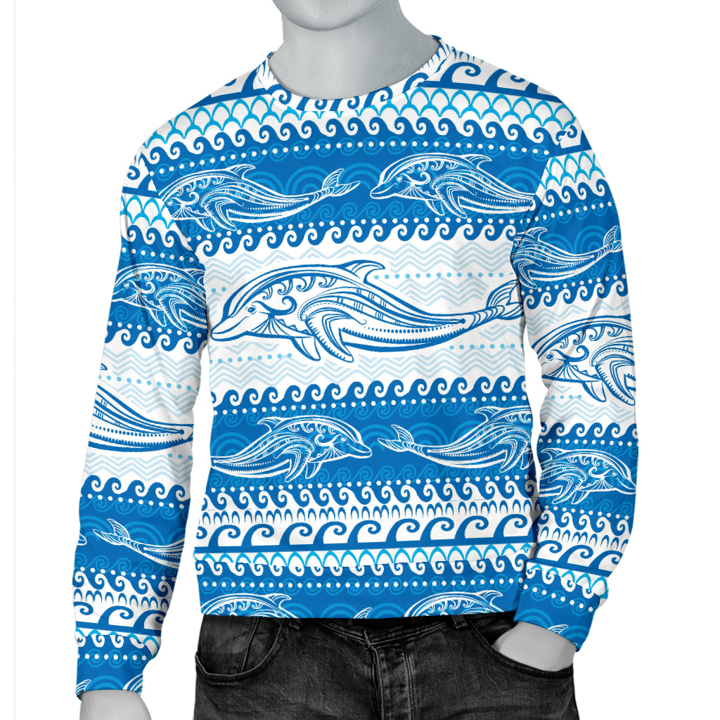 Dolphin Tribal Print Pattern Men Long Sleeve Sweatshirt