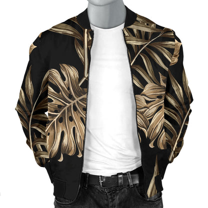 Brown Tropical Palm Leaves Men Bomber Jacket