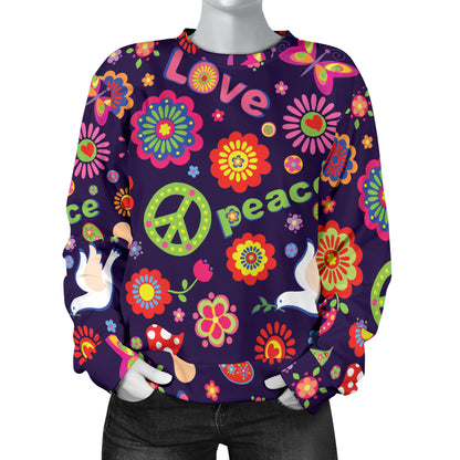 Flower Power Peace Design Print Women Long Sleeve Sweatshirt