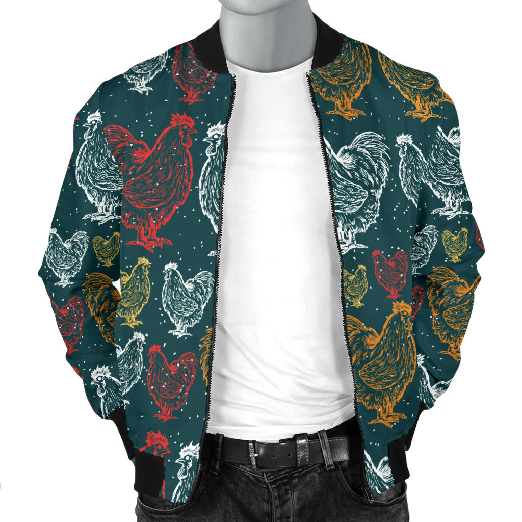 Rooster Hand Draw Design Men Bomber Jacket