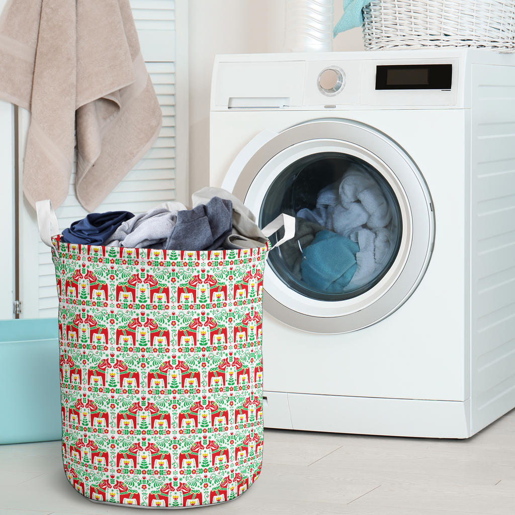 Swedish Dala Style Pattern Laundry Basket