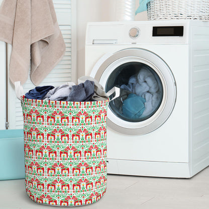 Swedish Dala Style Pattern Laundry Basket