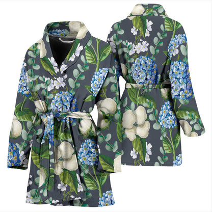 Hydrangea Pattern Print Design 02 Women Bathrobe