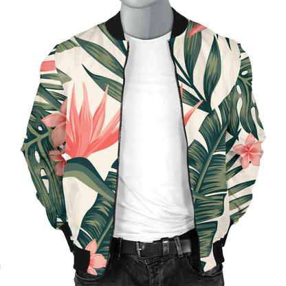 Tropical Flower Palm Leaves Men Bomber Jacket