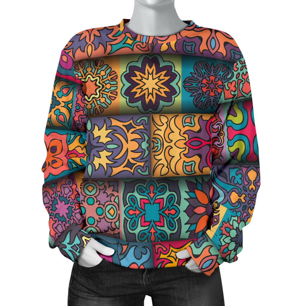 Mandala Style Design Print Women Long Sleeve Sweatshirt