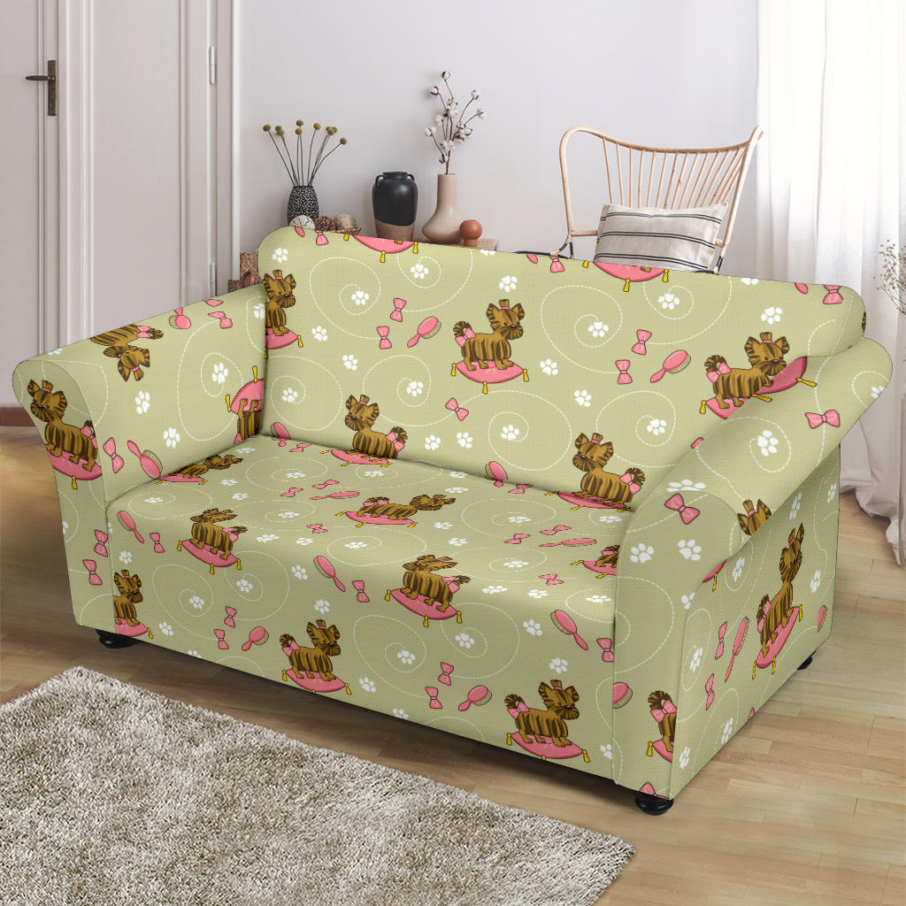 Yorkshire Cute Terriers Print Design LKS301 Loveseat Couch Slipcover