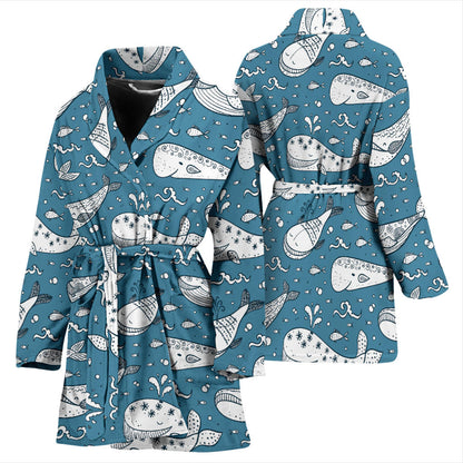 Humpback Whale Pattern Print Design 03 Women Bathrobe