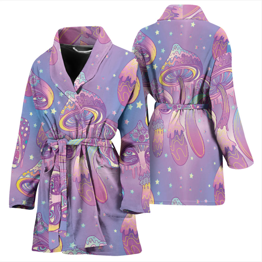Psychedelic Mushroom Pattern Print Design A01 Women Bathrobe