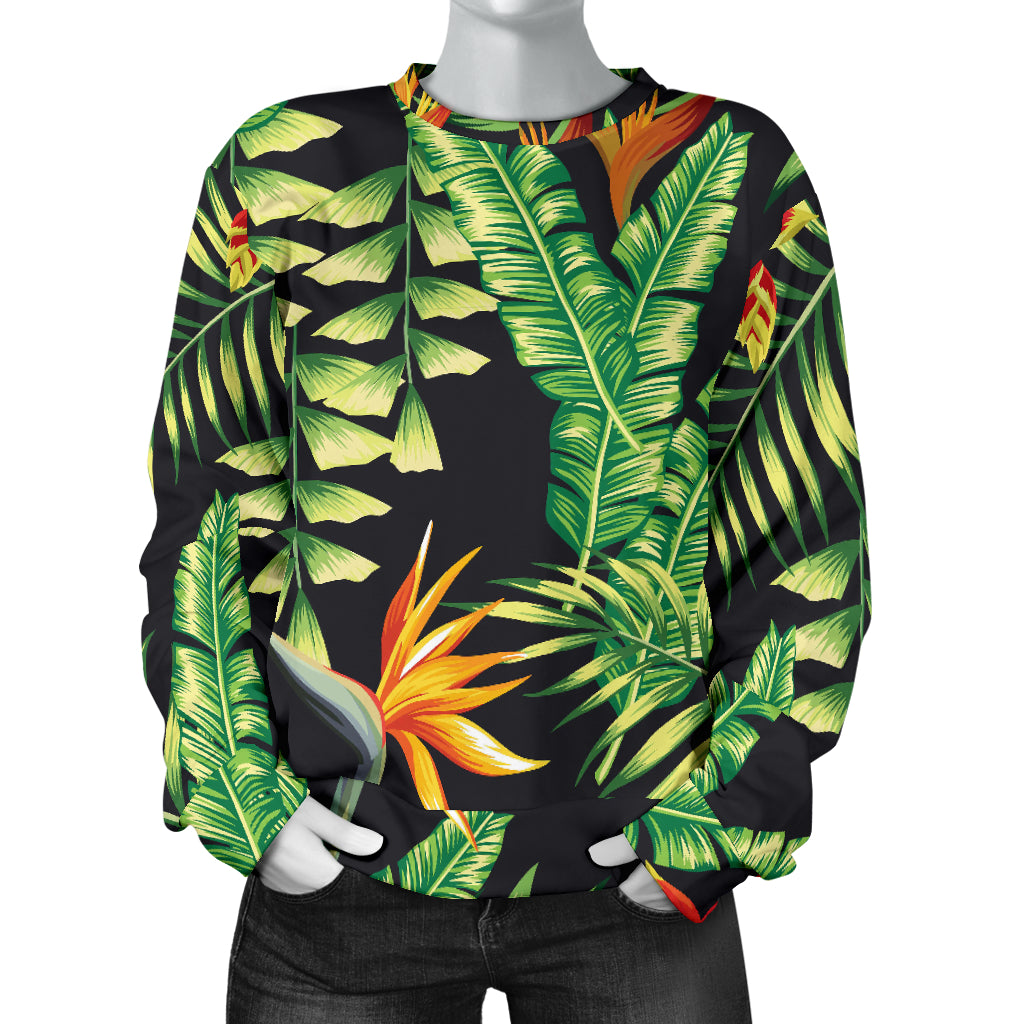 Hawaiian Flower Tropical Palm Leaves Women Long Sleeve Sweatshirt