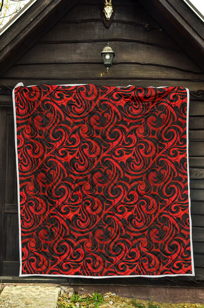 Maori Red Black Themed Design Quilt Bedspread