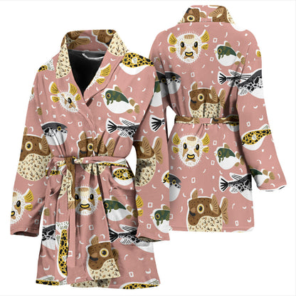 Fugu Cute Pattern Print Design 01 Women Bathrobe