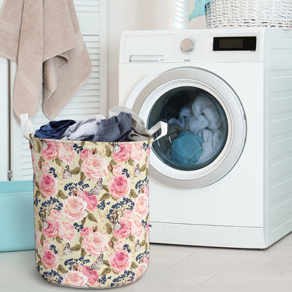 Floral Pink Butterfly Print Laundry Basket