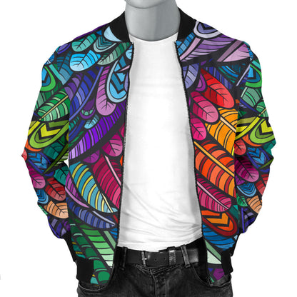 Feather Multicolor Design Print Men Bomber Jacket