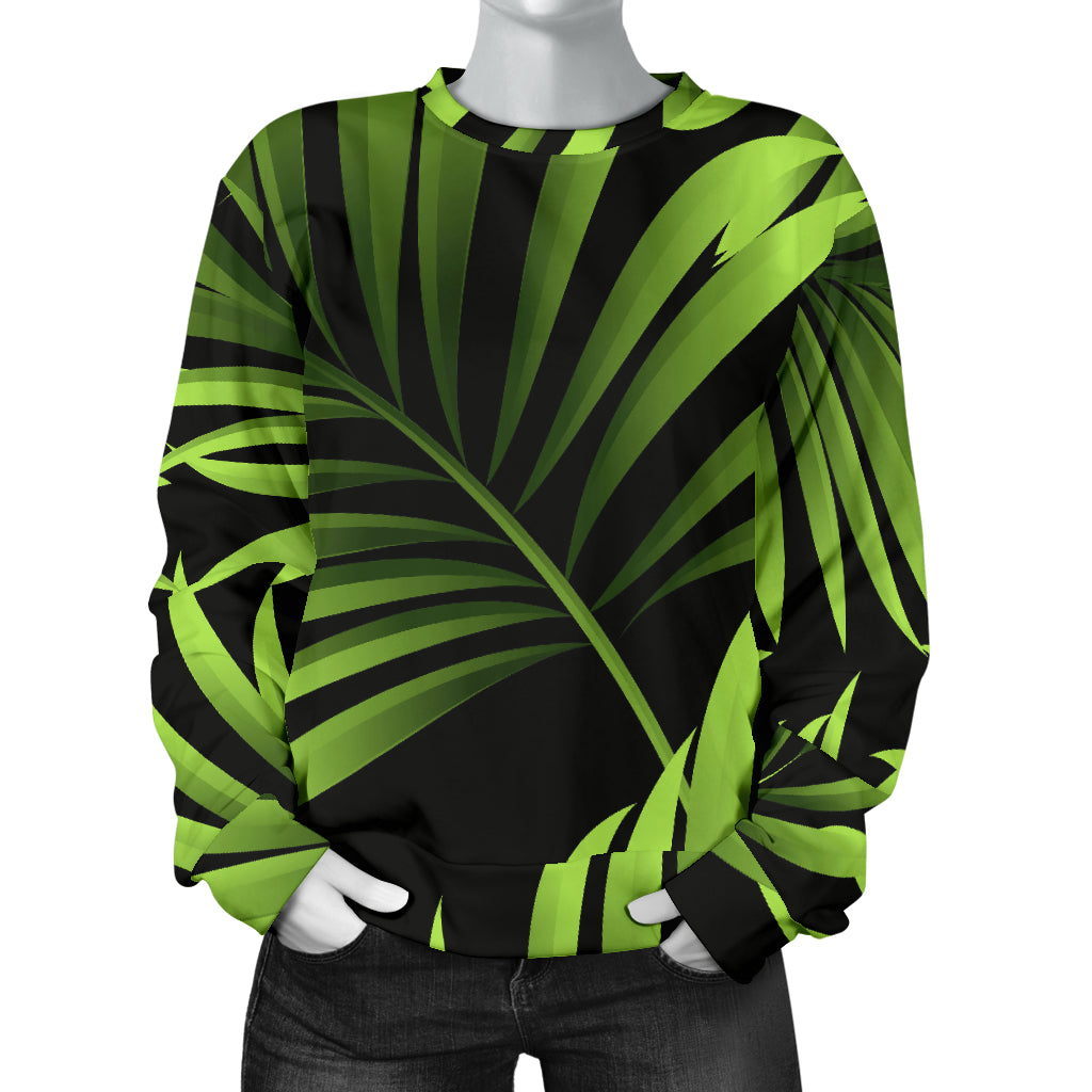 Green Neon Tropical Palm Leaves Women Long Sleeve Sweatshirt