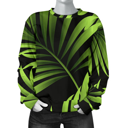 Green Neon Tropical Palm Leaves Women Long Sleeve Sweatshirt