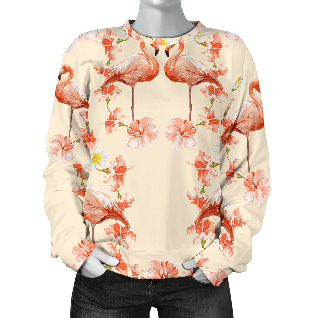 Flamingo Hibiscus Print Pattern Women Long Sleeve Sweatshirt