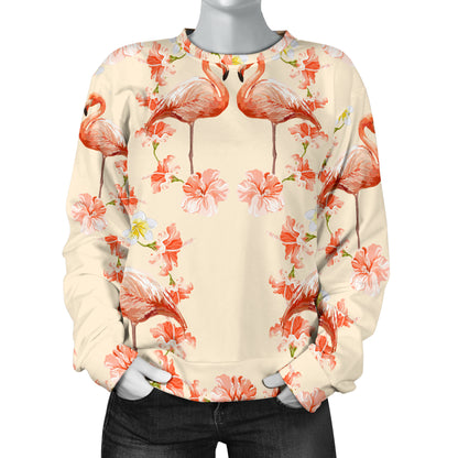 Flamingo Hibiscus Print Pattern Women Long Sleeve Sweatshirt