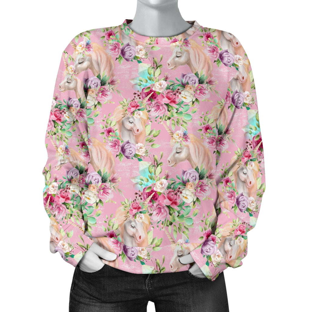 Unicorn Princess with Rose Women Long Sleeve Sweatshirt