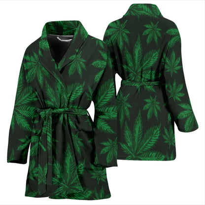 Pot Leaf Pattern Print Design A04 Women Bathrobe