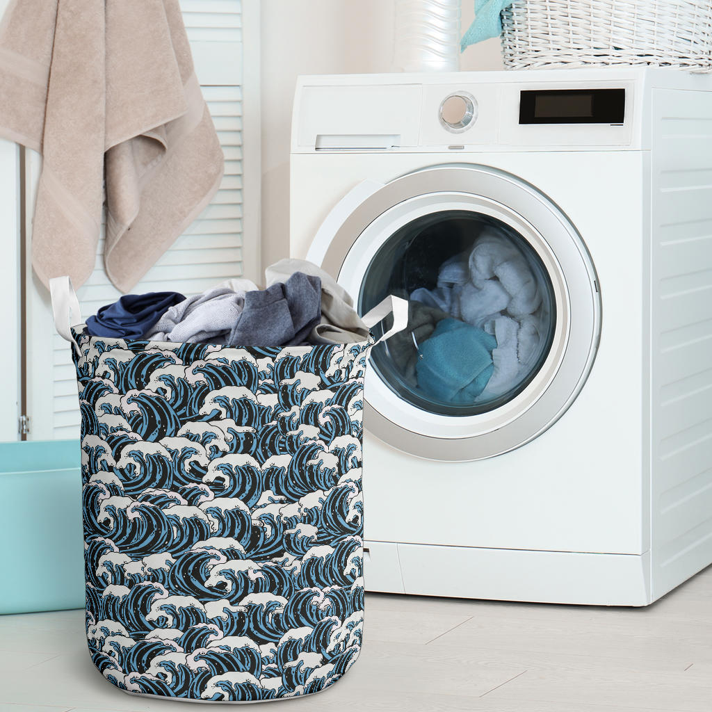 Surf Wave Pattern Print Laundry Basket