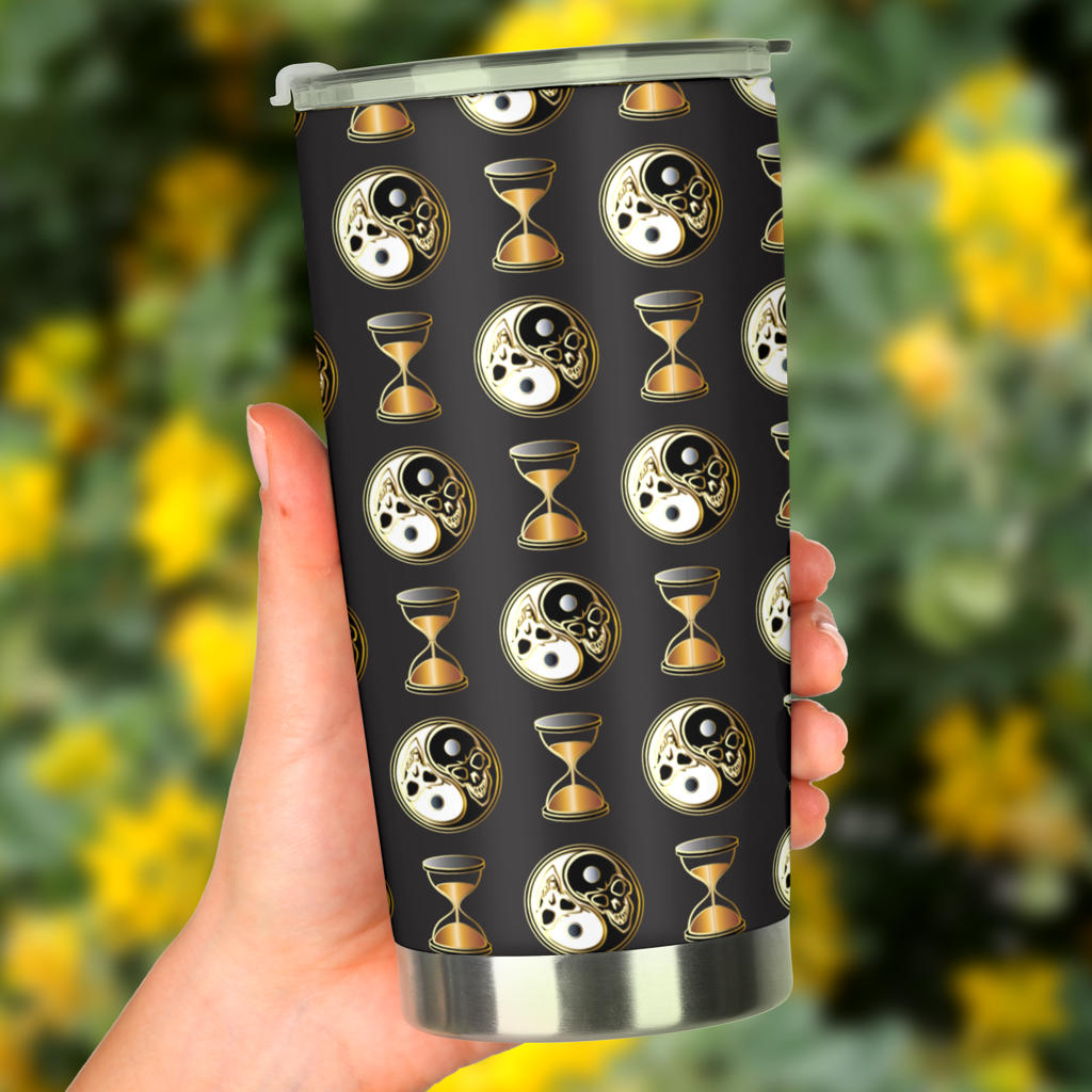 Yin Yang Skull Themed Design Print Tumbler