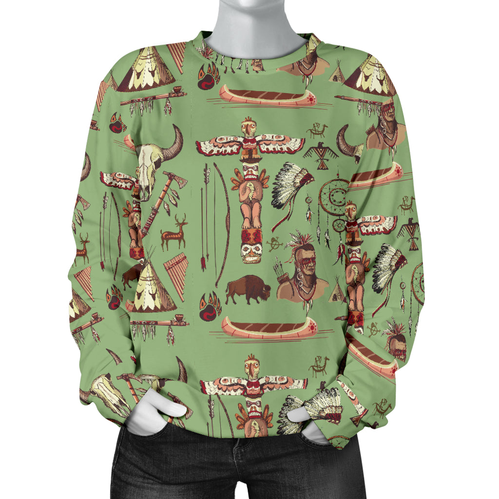 Native Indian Themed Design Print Women Long Sleeve Sweatshirt