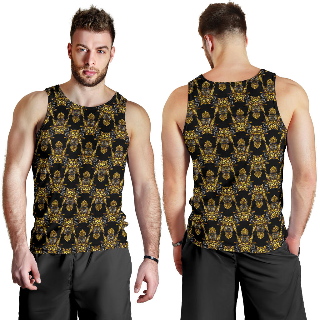 Steampunk Gold Owl Design Themed Print Men Tank Top