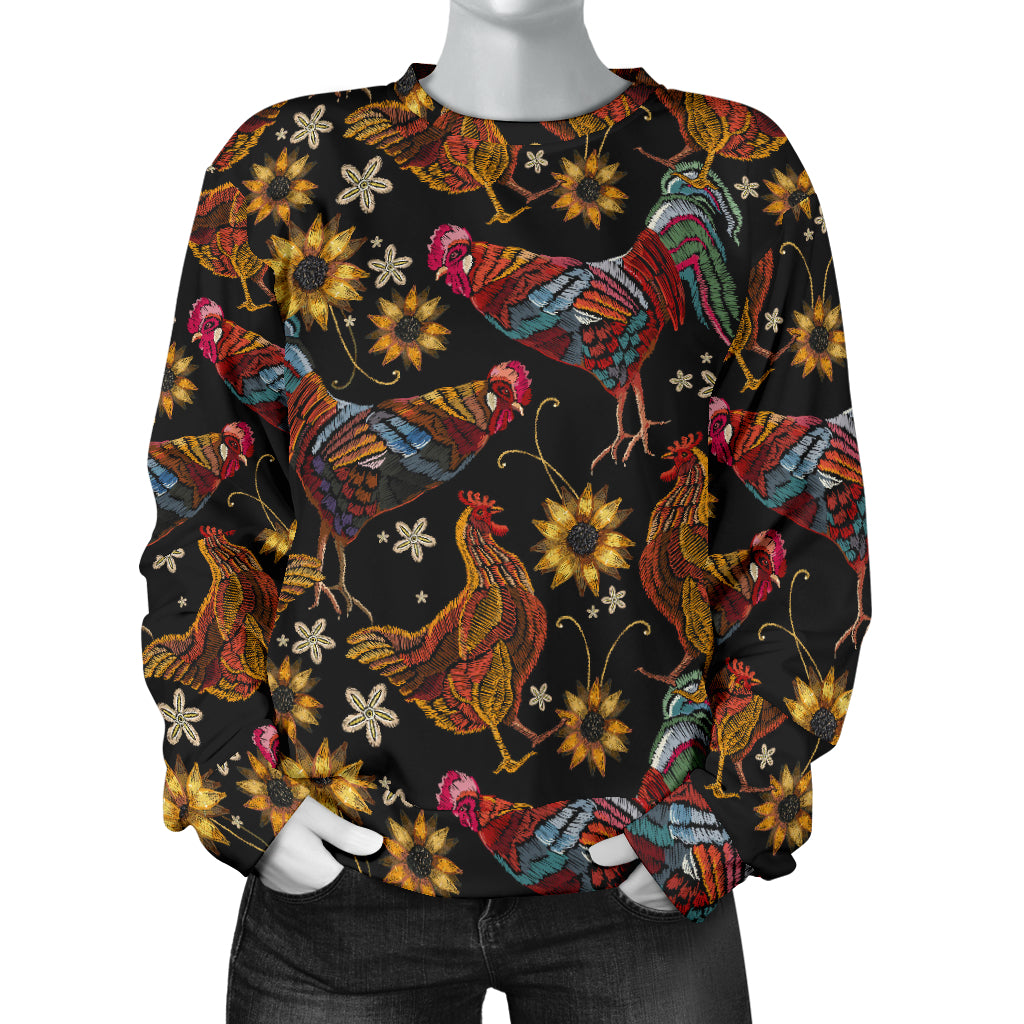 Chicken Embroidery Style Women Long Sleeve Sweatshirt