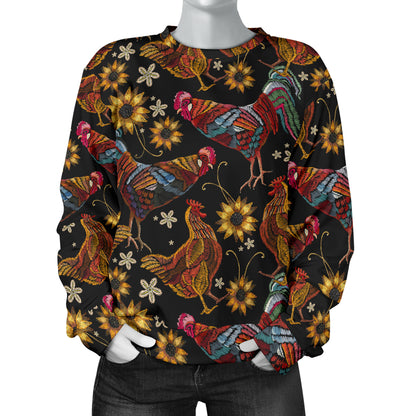 Chicken Embroidery Style Women Long Sleeve Sweatshirt