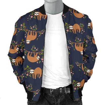 Sloth flower Design Themed Print Men Bomber Jacket