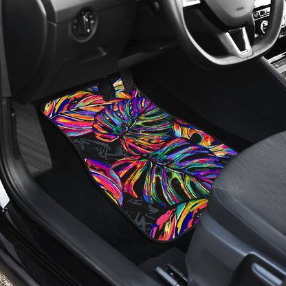 Neon Color Tropical Palm Leaves Car Floor Mats Front Back