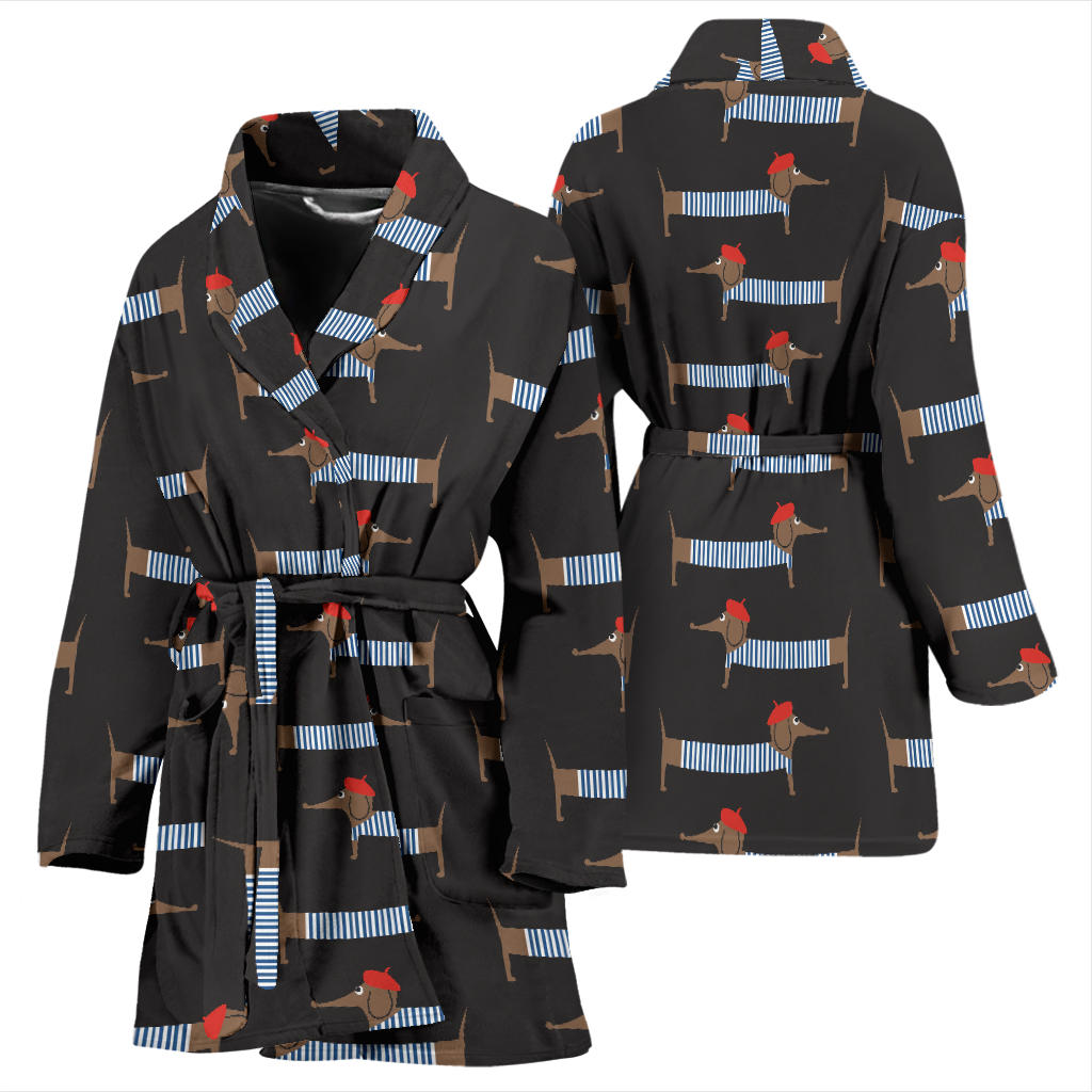 Dachshund Pattern Print Design 04 Women Bathrobe