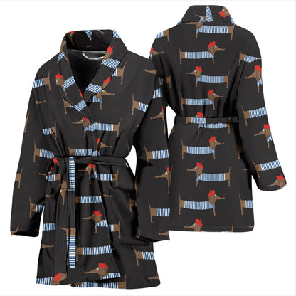 Dachshund Pattern Print Design 04 Women Bathrobe