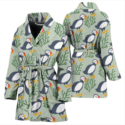 Puffin Pattern Print Design A04 Women Bathrobe