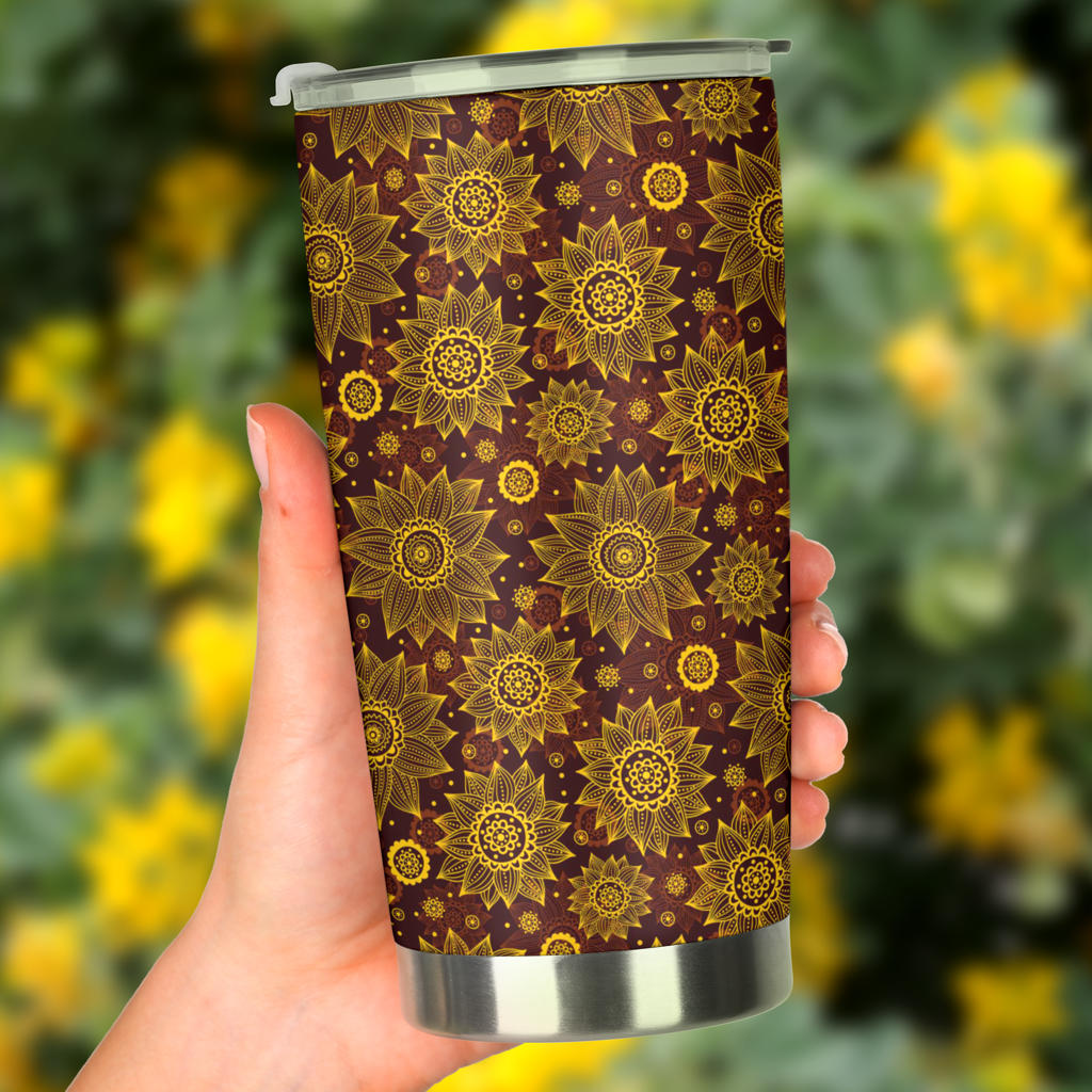 Gold Sunflower Hand Drawn Print Tumbler