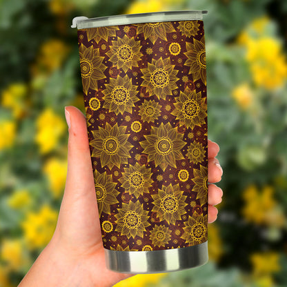 Gold Sunflower Hand Drawn Print Tumbler