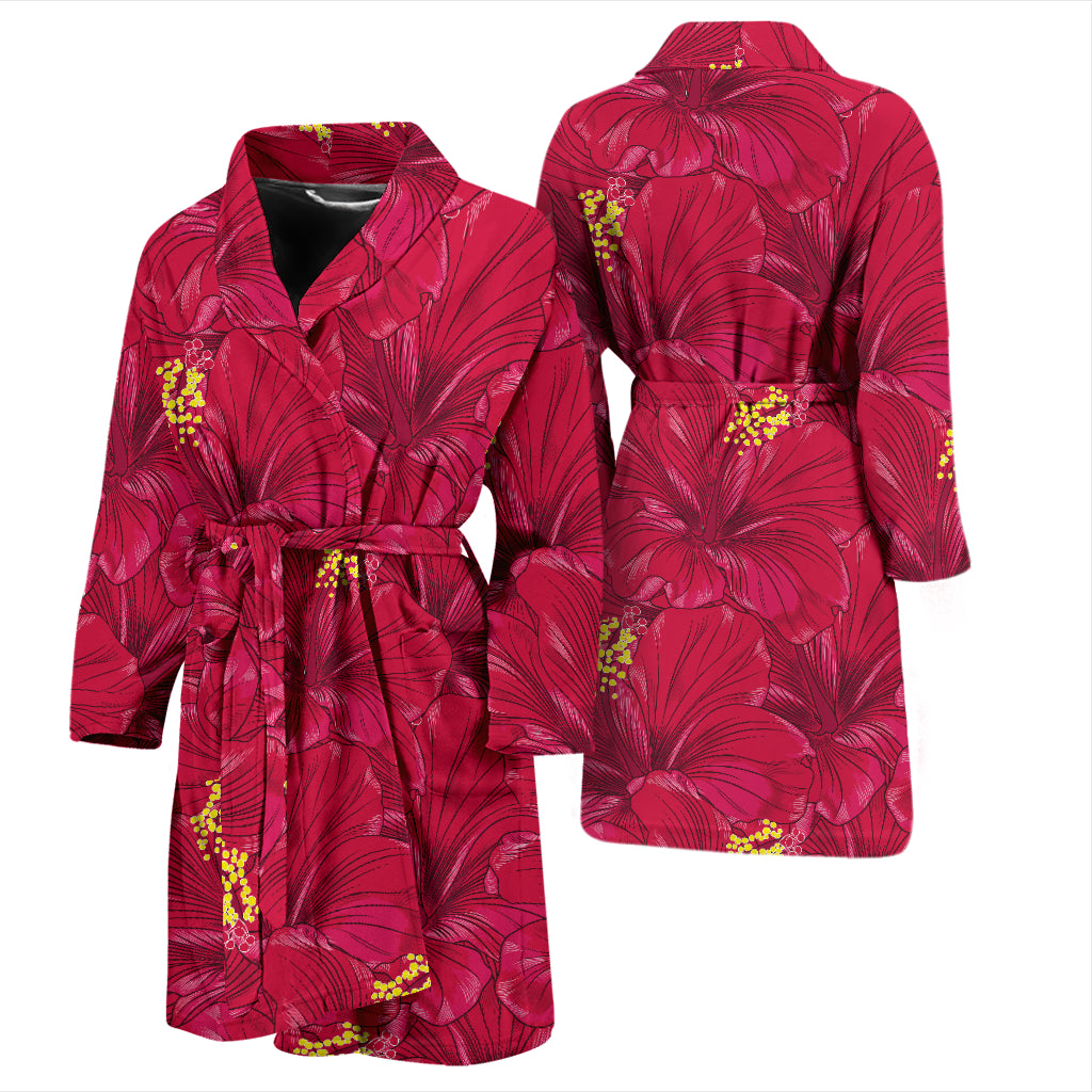Hibiscus Red Pattern Print LKS308 Men Bathrobe