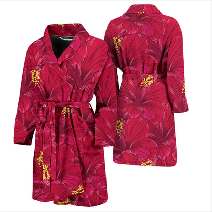 Hibiscus Red Pattern Print LKS308 Men Bathrobe