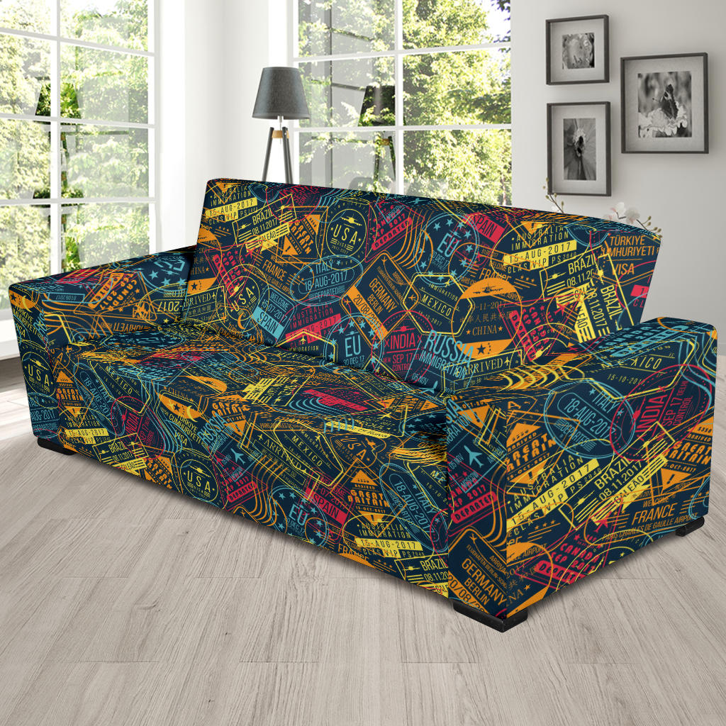 Travel Stamp Colorful Print Design LKS304 Sofa Slipcover
