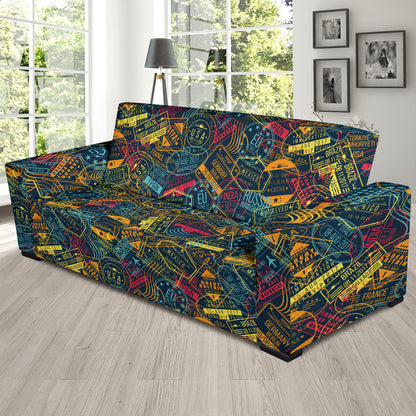 Travel Stamp Colorful Print Design LKS304 Sofa Slipcover