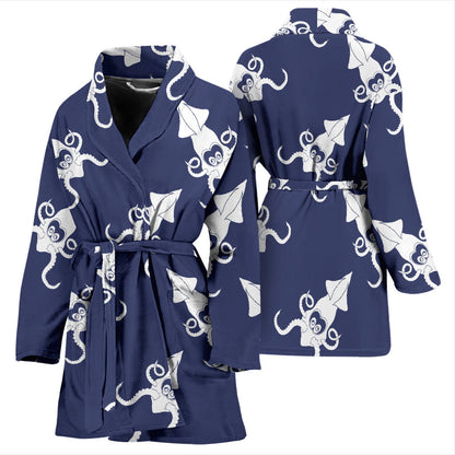 Giant Squid Pattern Print Design 02 Women Bathrobe