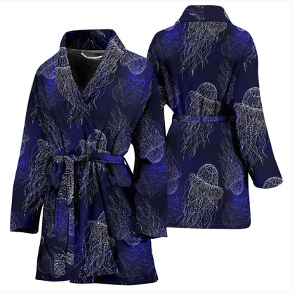 Jellyfish Pattern Print Design 02 Women Bathrobe