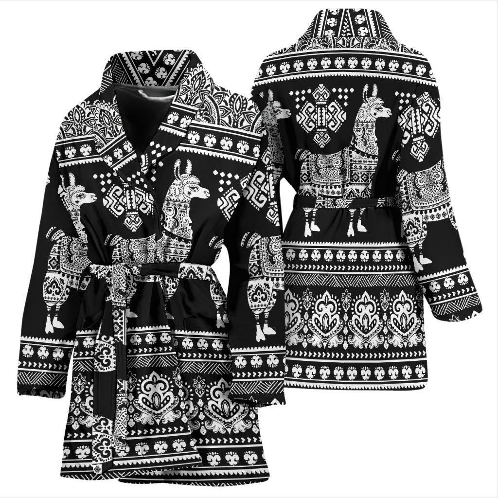 Llama Aztec Style Pattern Print Design 01 Women Bathrobe