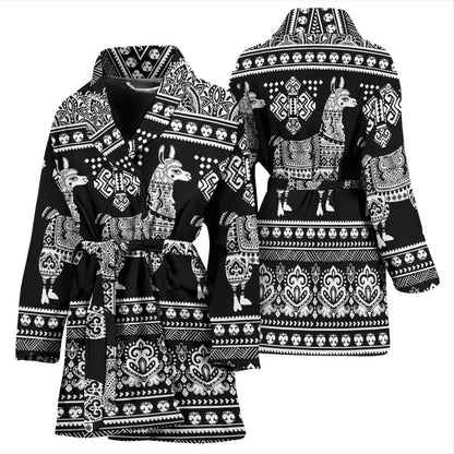 Llama Aztec Style Pattern Print Design 01 Women Bathrobe