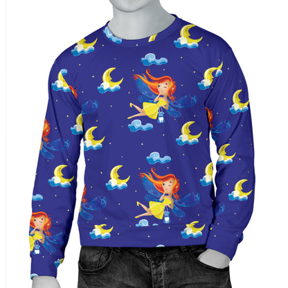 Fairy with Moon Print Pattern Men Long Sleeve Sweatshirt