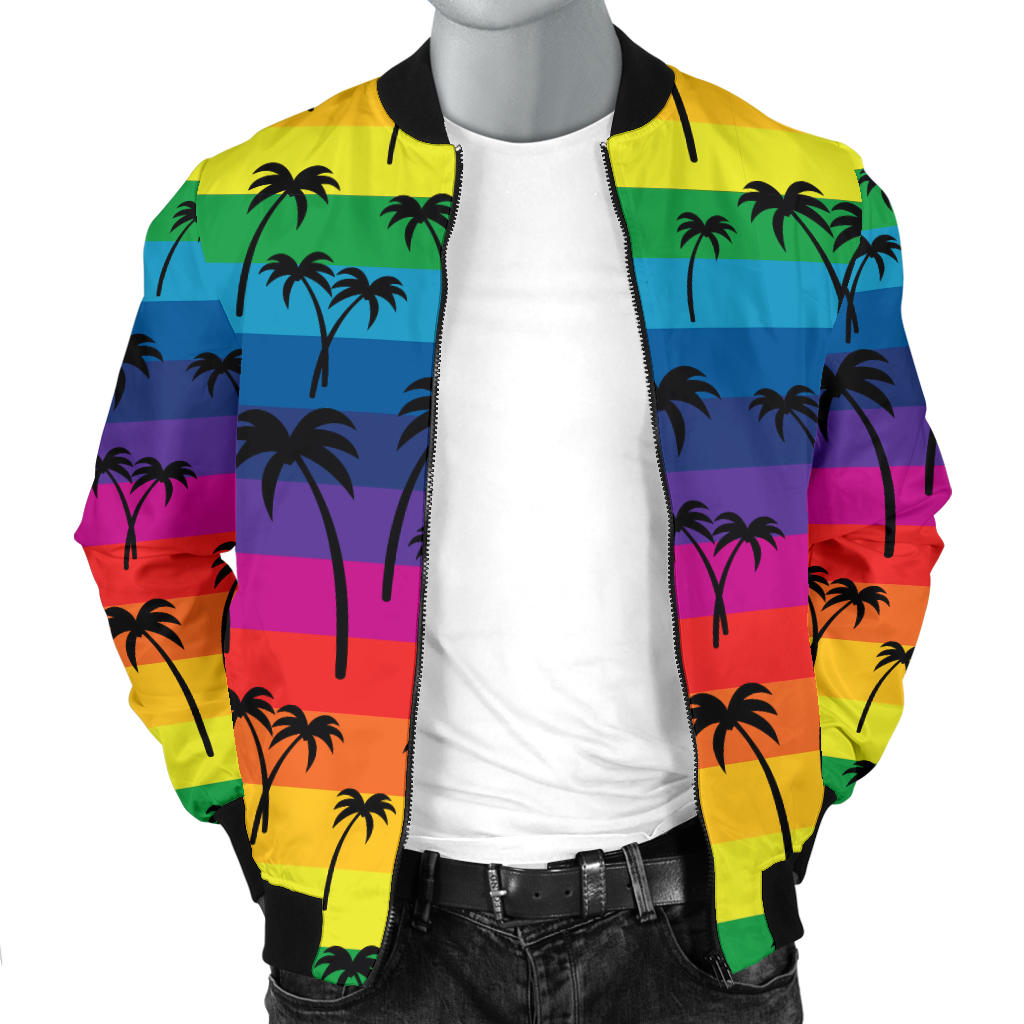 Palm Tree Rainbow Themed Print Men Bomber Jacket